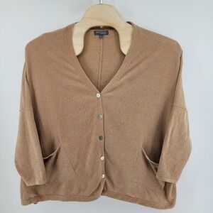 Barefoot Dreams Cozychic Lite Cardigan XL Tan Brown Button Front Pocket Sweater